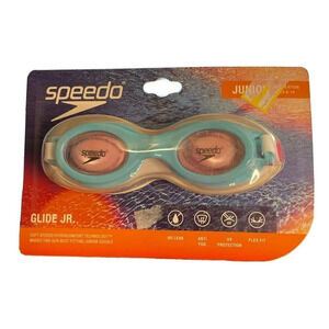 Speedo Swimming JR. Glide Print Baby Blue Pink Goggles Ages Junior‎ 6-14 NEW